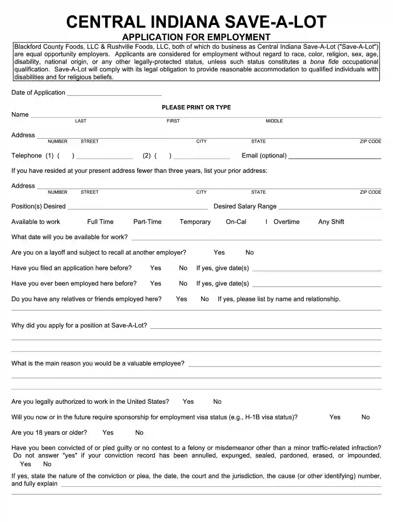 in application employment form Preview on Page 1
