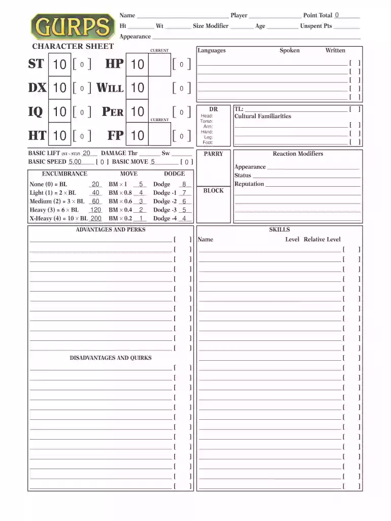 gurps character sheet Preview on Page 1