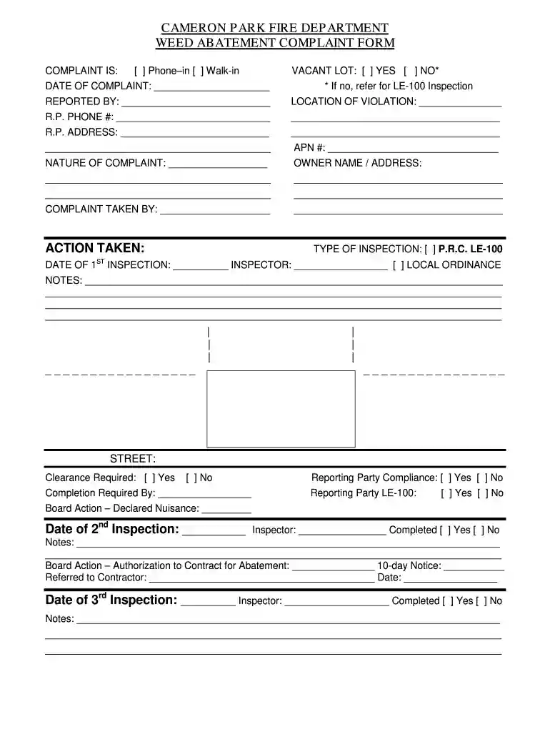 fire department complaint form Preview on Page 1