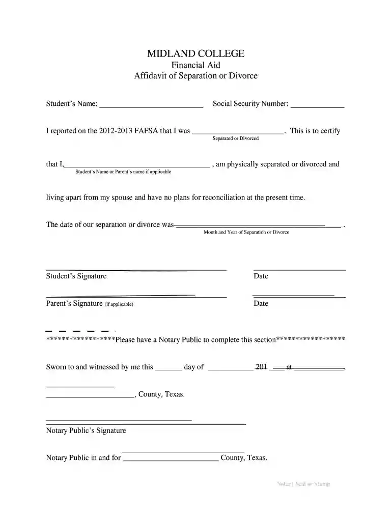 affidavit of separation from spouse sample Preview on Page 1