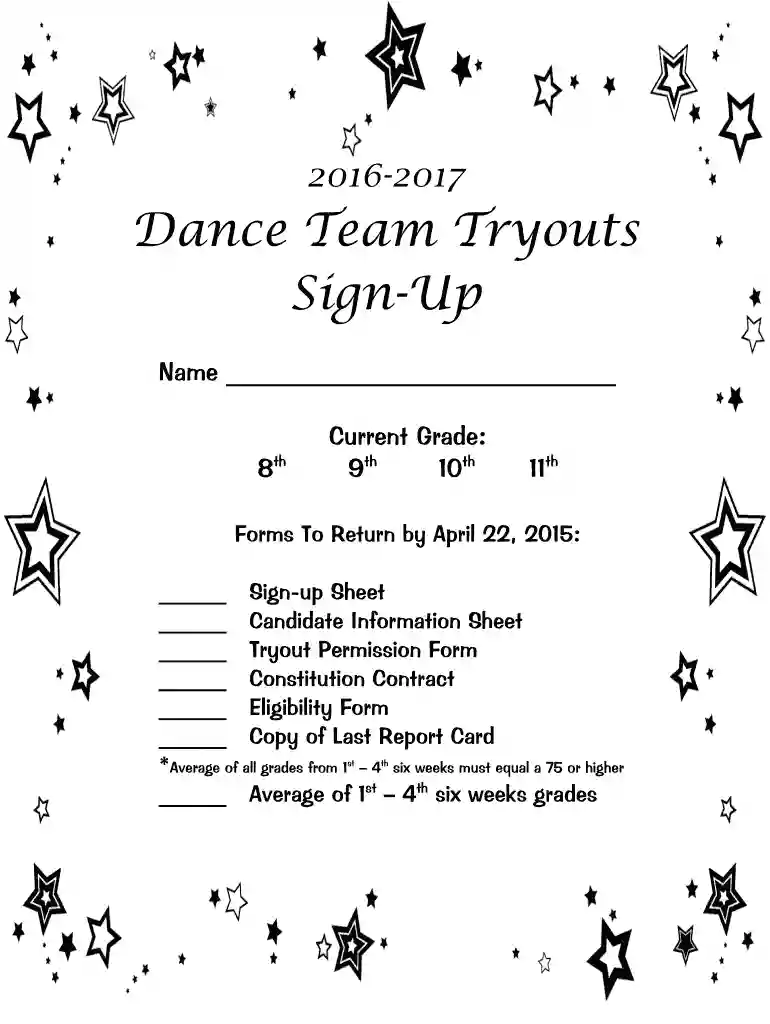 dance sign up sheet Preview on Page 1