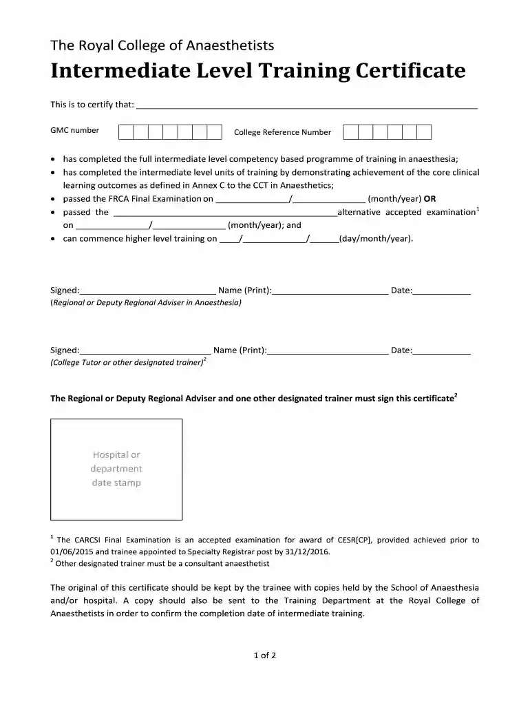 intermediate training certificate Preview on Page 1