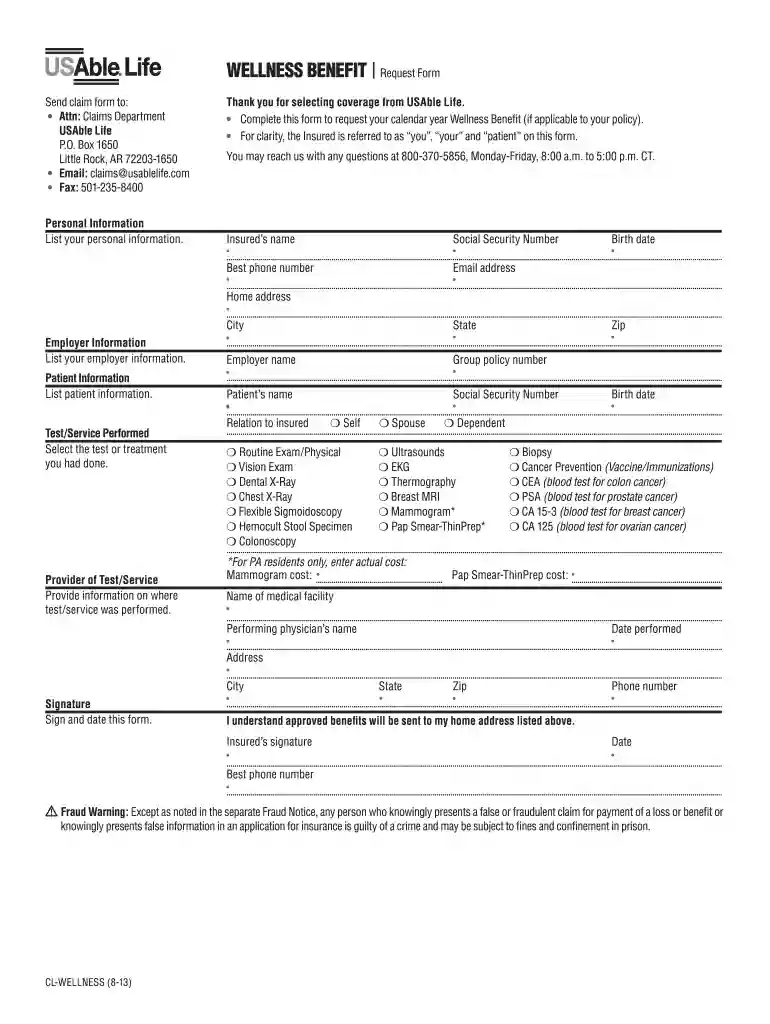 usable wellness claim form Preview on Page 1