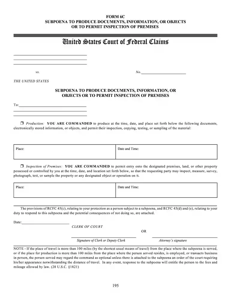 federal subpoena form Preview on Page 1