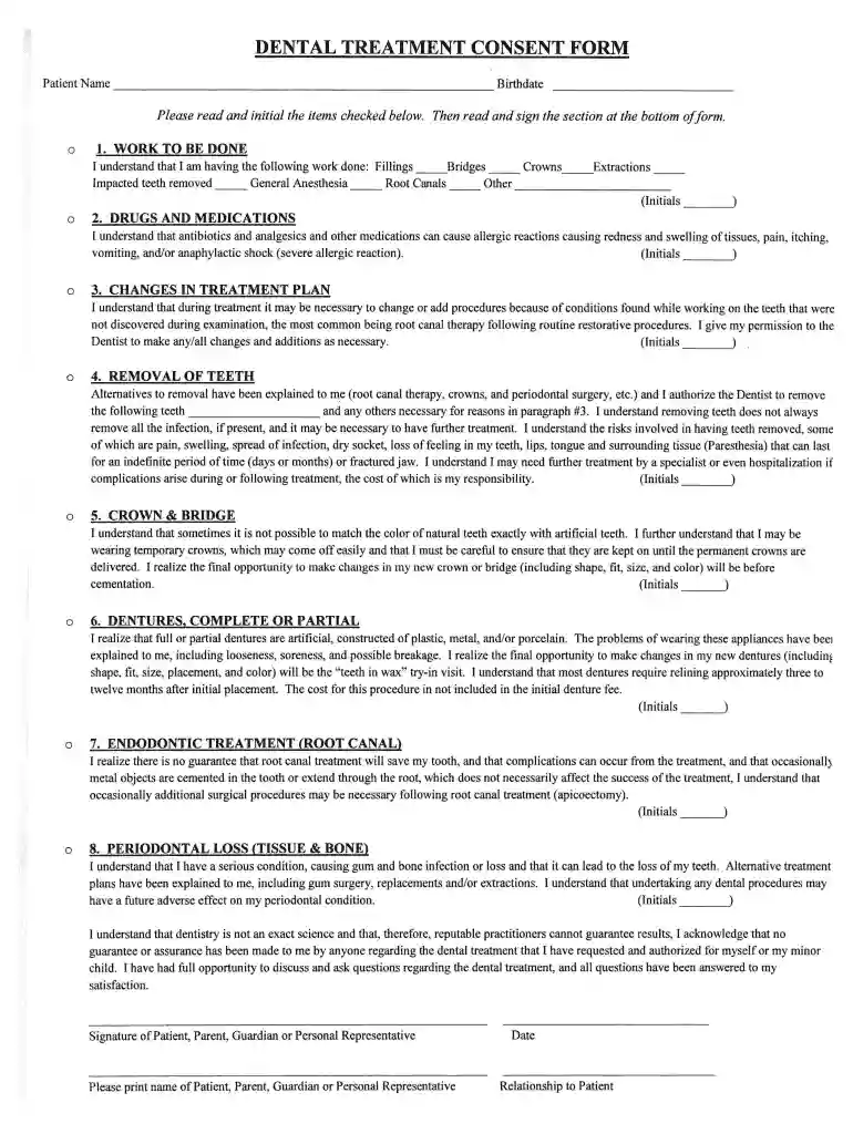 DENTAL TREATMENT CONSENT FORM - ashidadentalofficecom Preview on Page 1