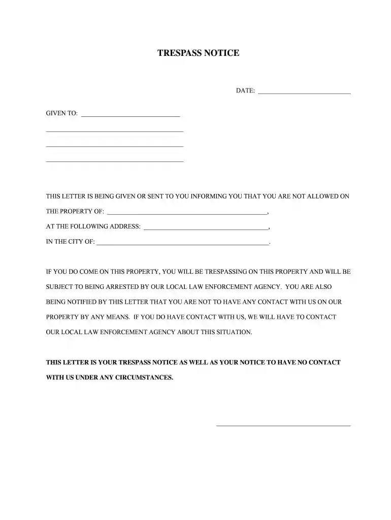no trespassing order against a person Preview on Page 1