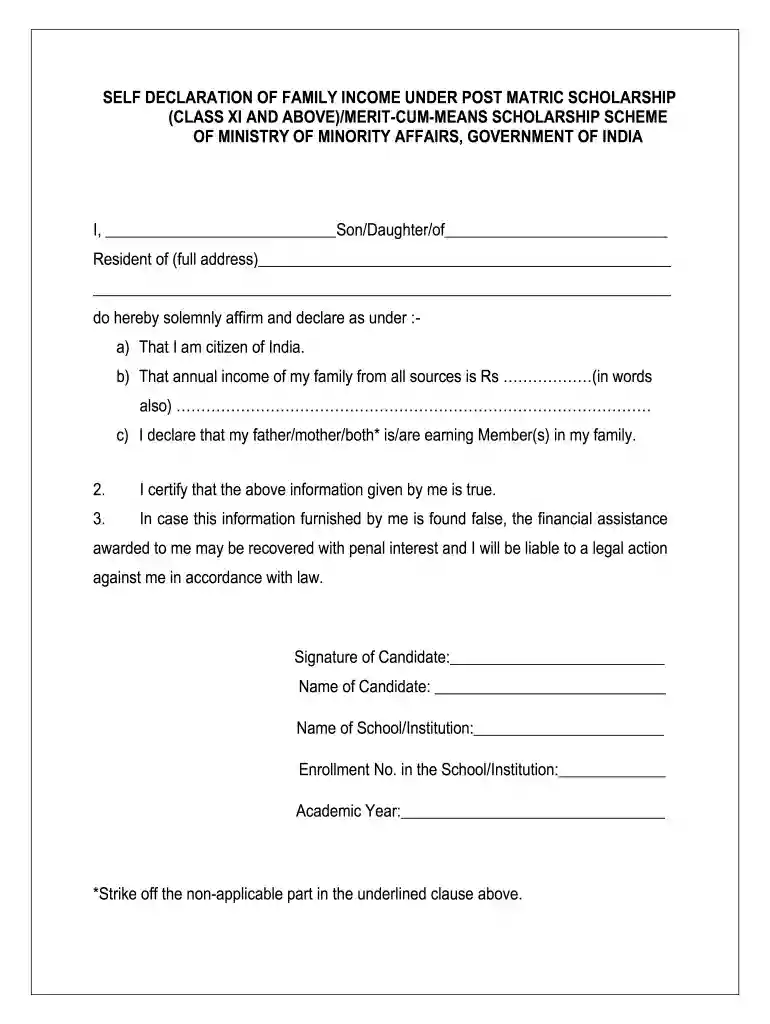 self declaration form for income certificate Preview on Page 1