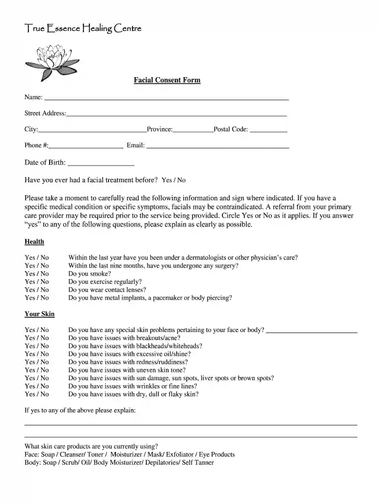facial consent form Preview on Page 1