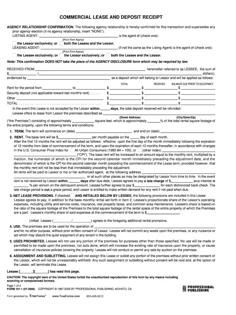 commercial lease deposit receipt Preview on Page 1