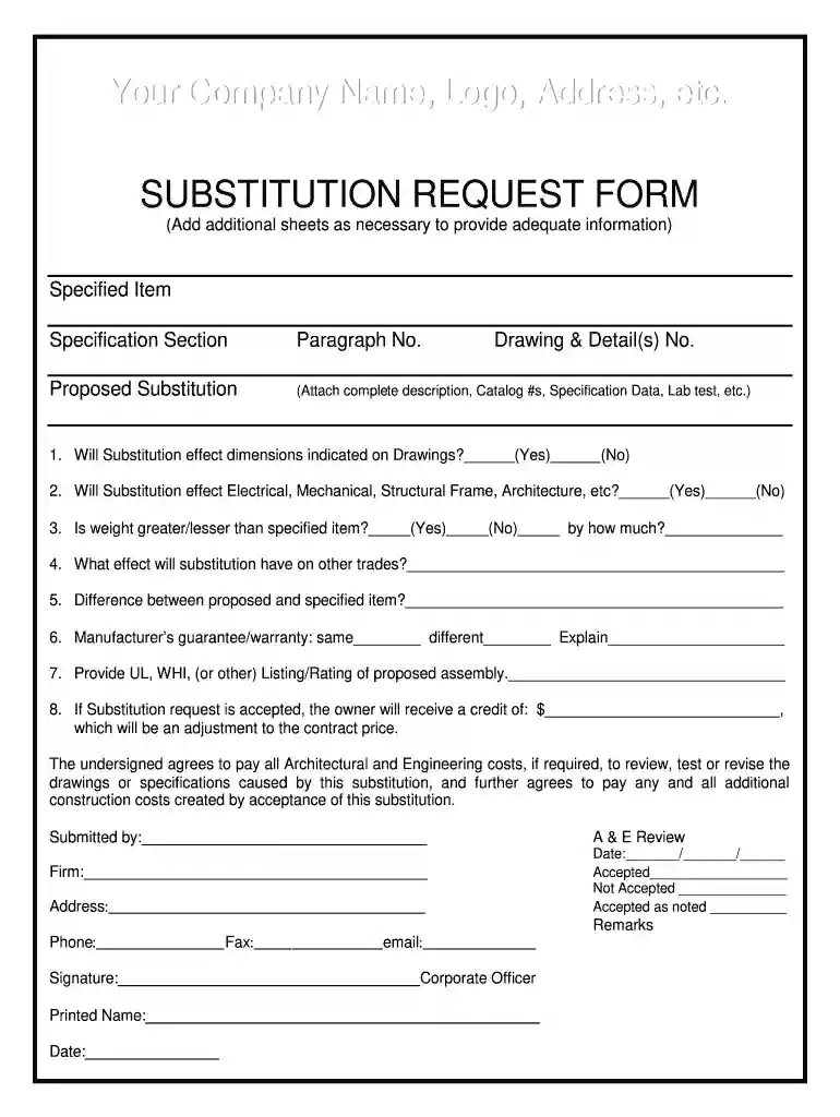 substitution request form Preview on Page 1