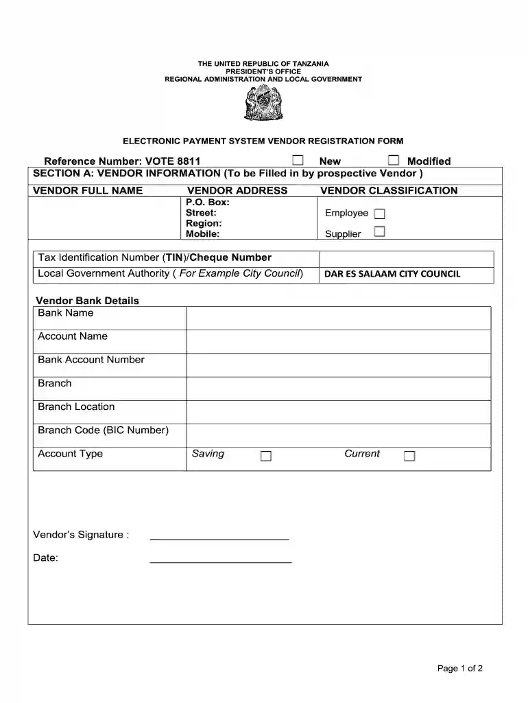 vendor form Preview on Page 1