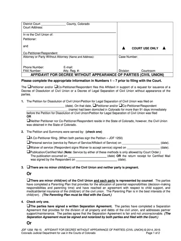 affidavit without appearance Preview on Page 1