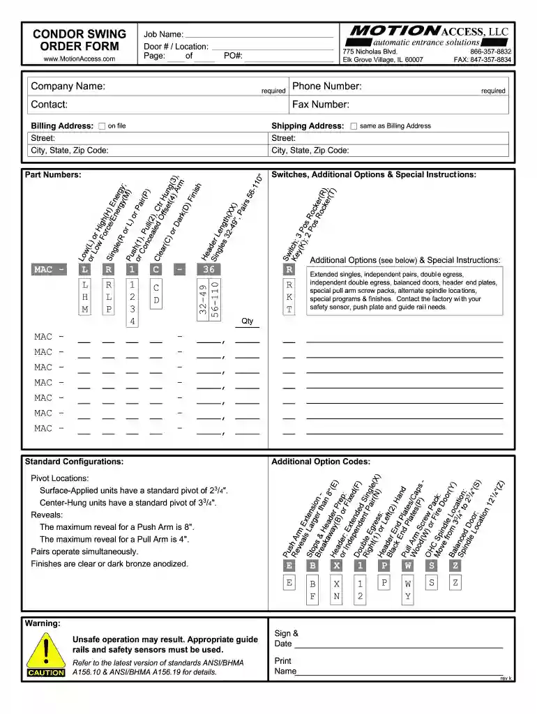 motion access condor order Preview on Page 1