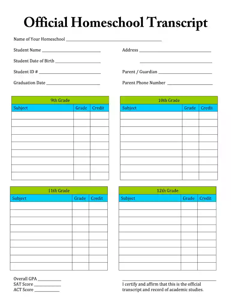 how to make a homeschool transcript Preview on Page 1