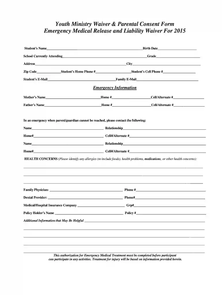 waiver parents consent Preview on Page 1