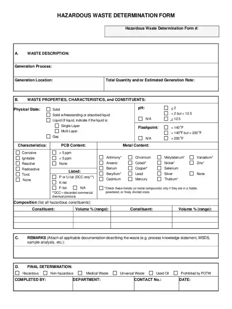 waste determination form Preview on Page 1