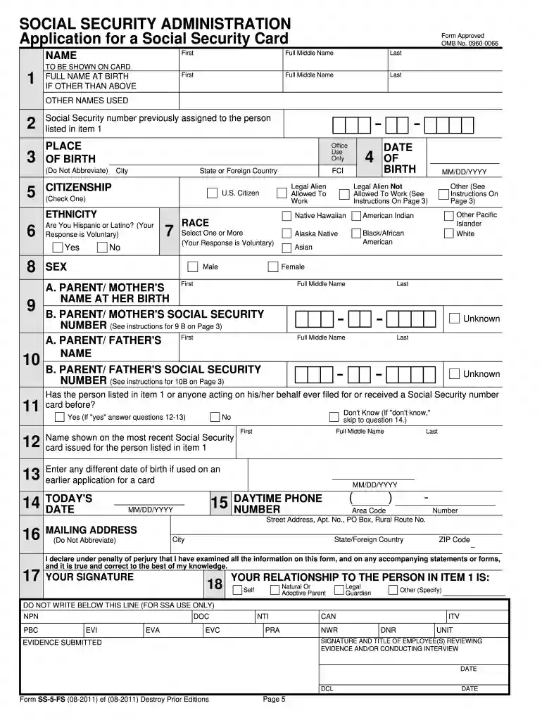 social security form Preview on Page 1