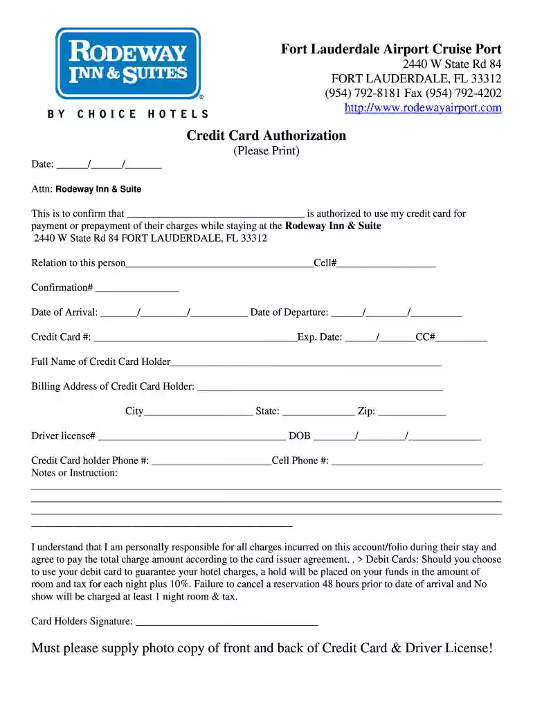 choice hotels credit card authorization form Preview on Page 1