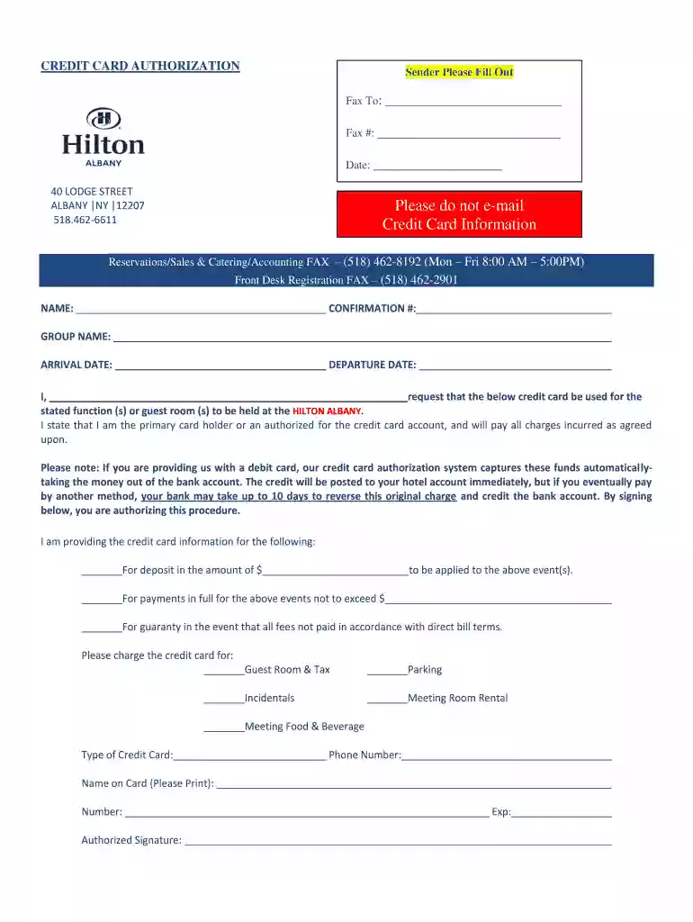 hilton credit card authorization form Preview on Page 1