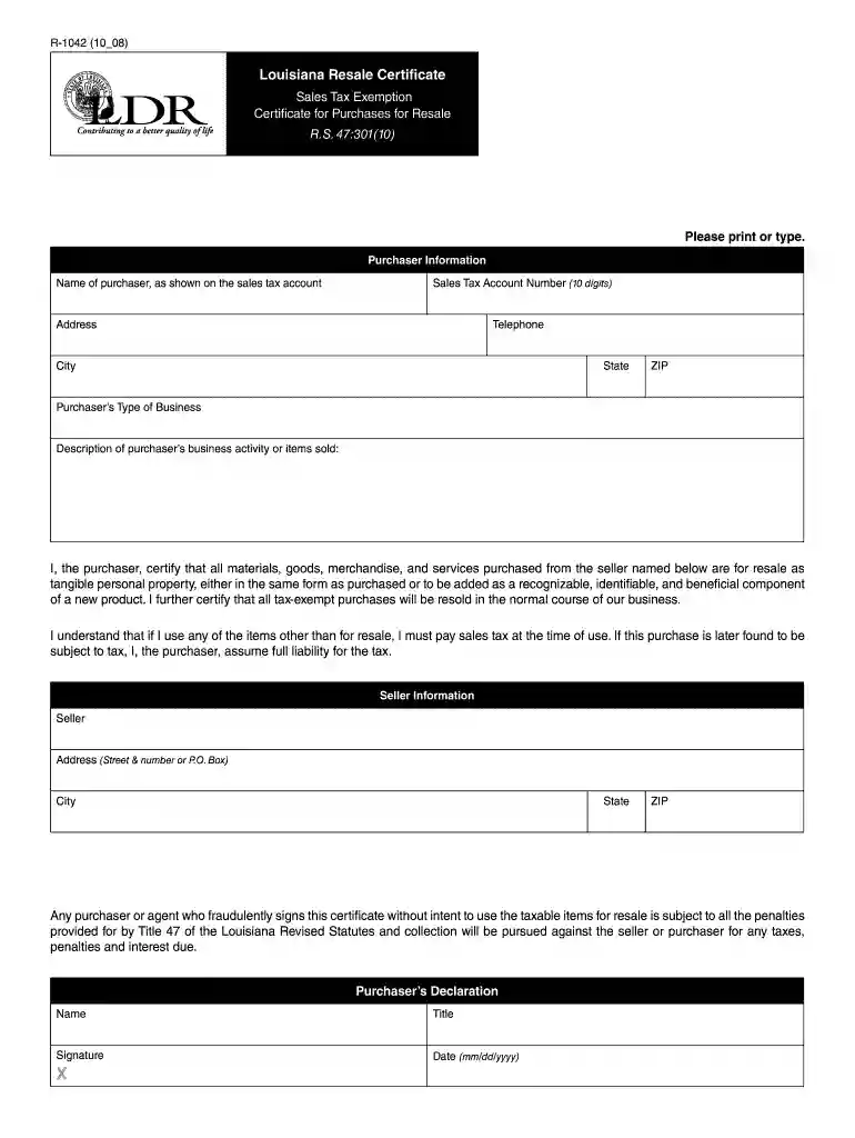 louisiana sales tax exemption form Preview on Page 1
