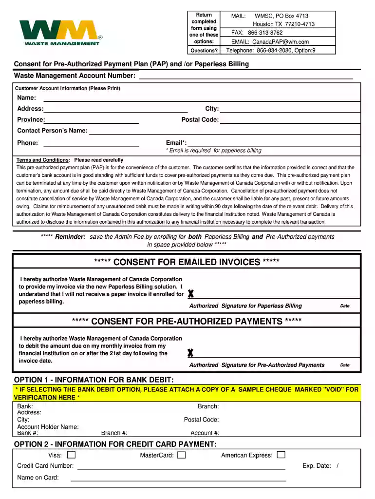 pre authorized payment plan print Preview on Page 1