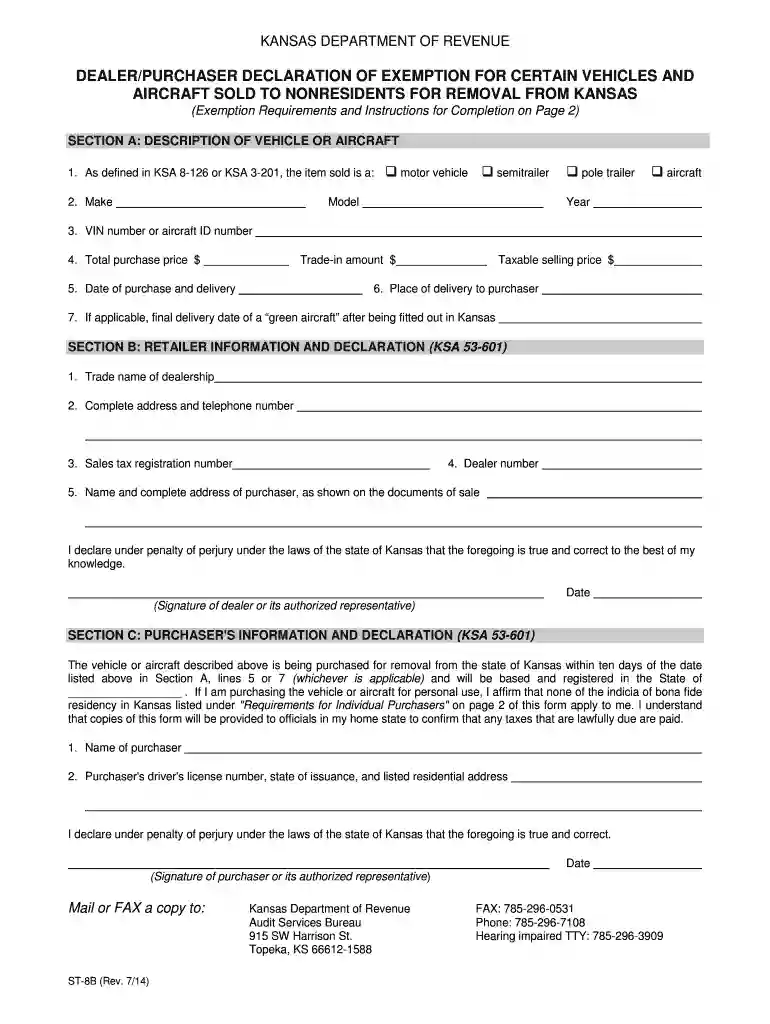 Affidavit of Delivery of a Motor Vehicle Semitrailer Pole Trailer or Aircraft to a Nonresident of Ka Preview on Page 1