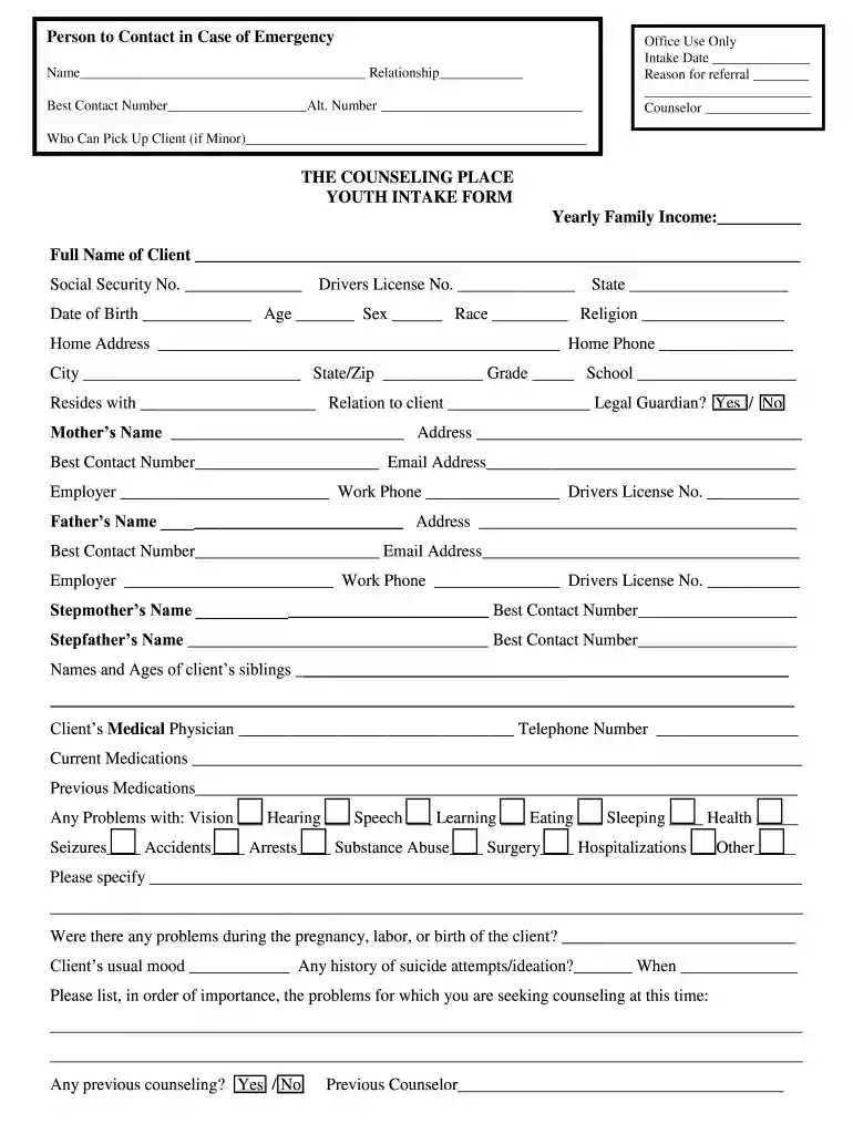 counseling youth intake Preview on Page 1