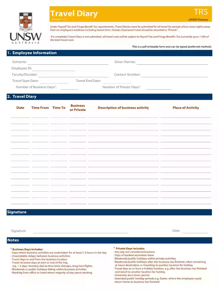unsw tr5 form Preview on Page 1