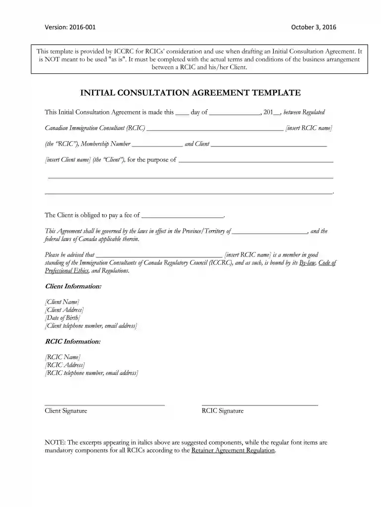 rcic initial consultation agreement Preview on Page 1