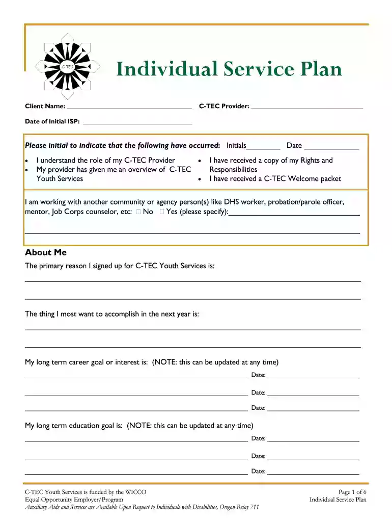 service plan template Preview on Page 1