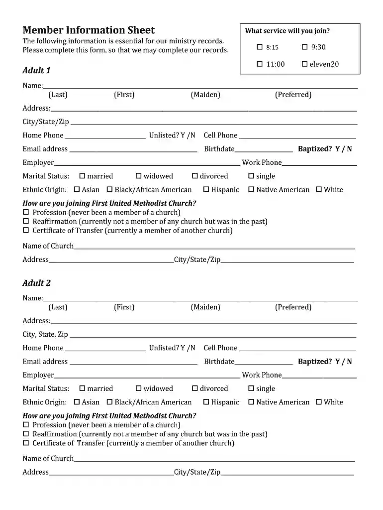 church membership form example Preview on Page 1