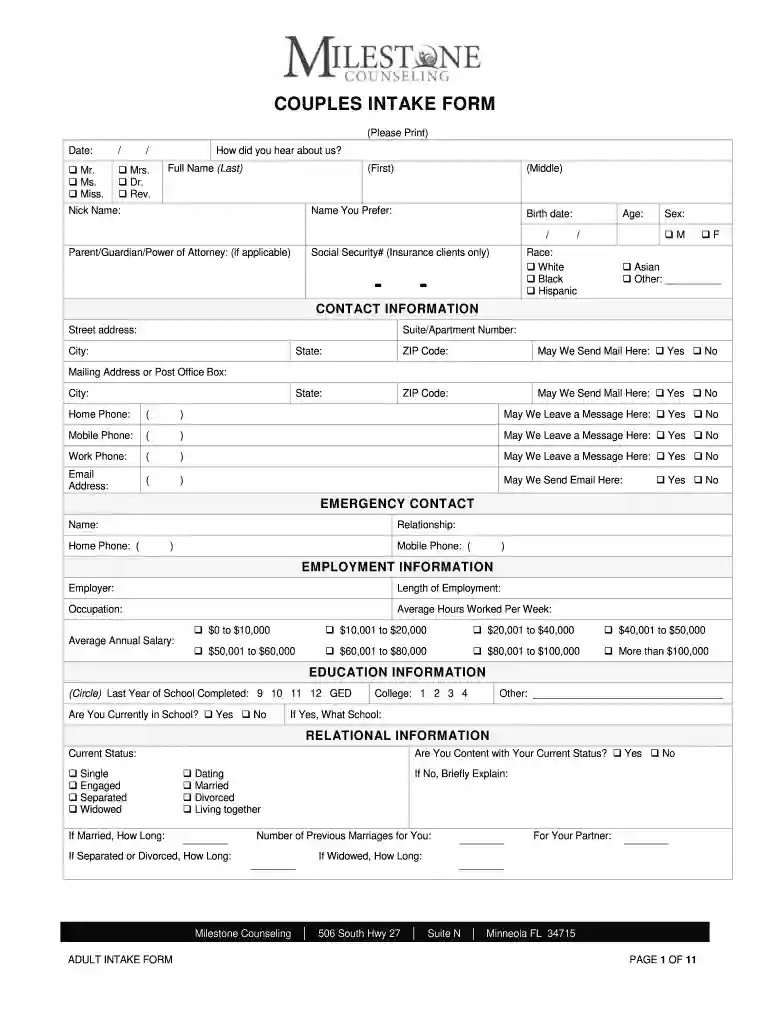 gottman couples intake form Preview on Page 1