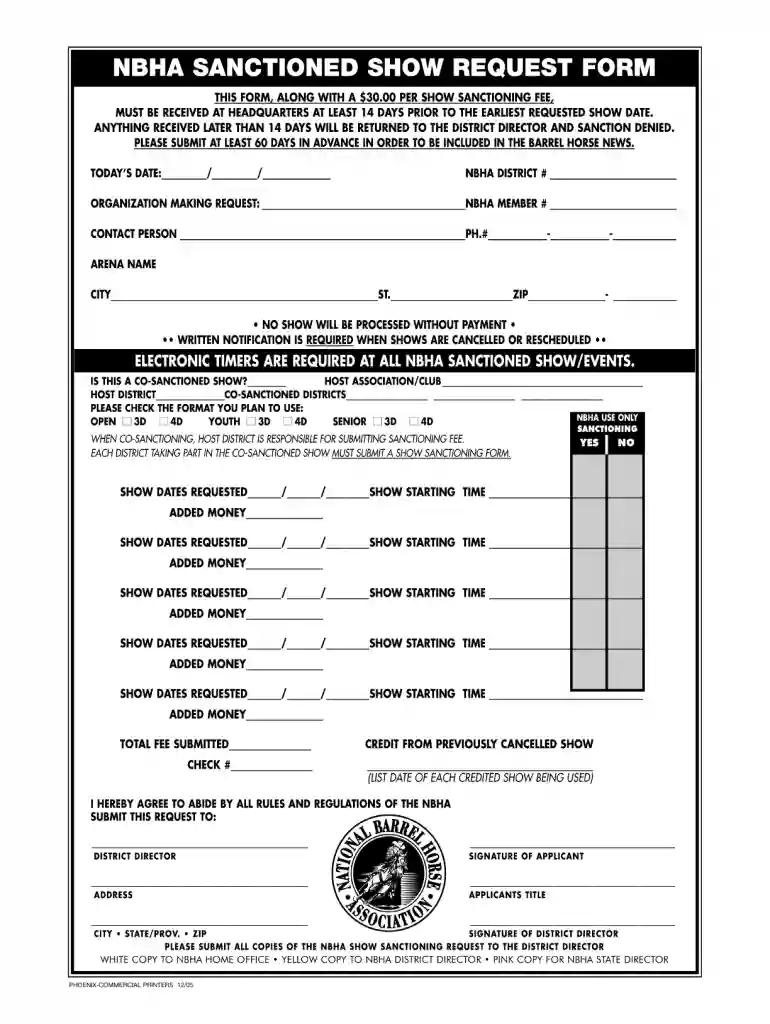 nbha show sanction form Preview on Page 1
