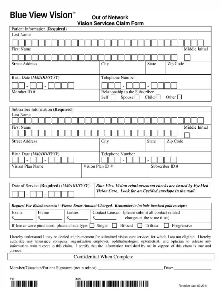 blue view vision claim form Preview on Page 1