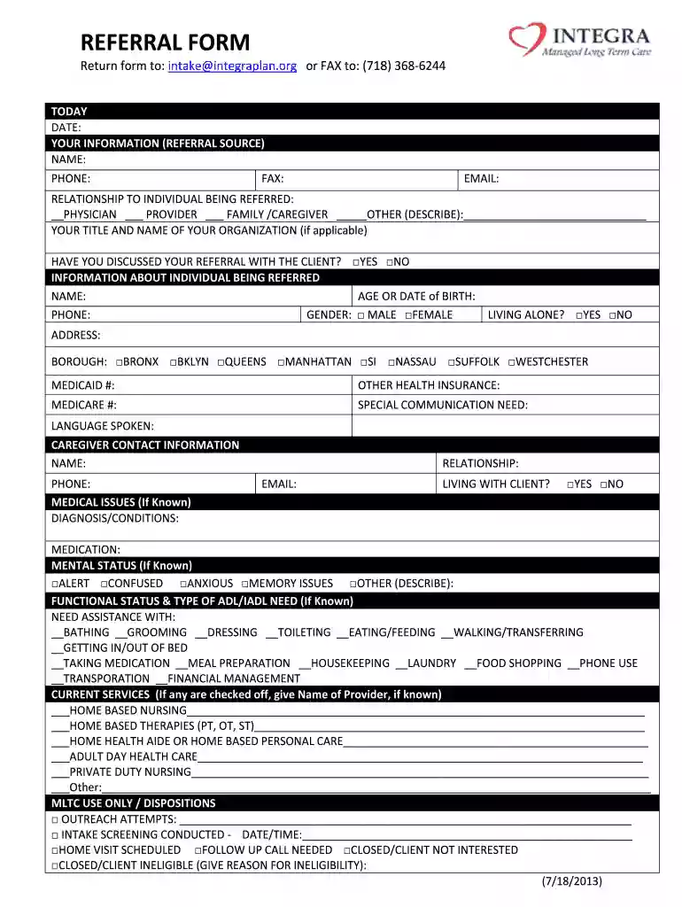 integra referral form Preview on Page 1