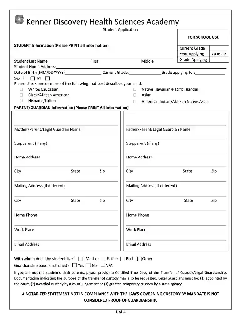 kenner discovery application Preview on Page 1