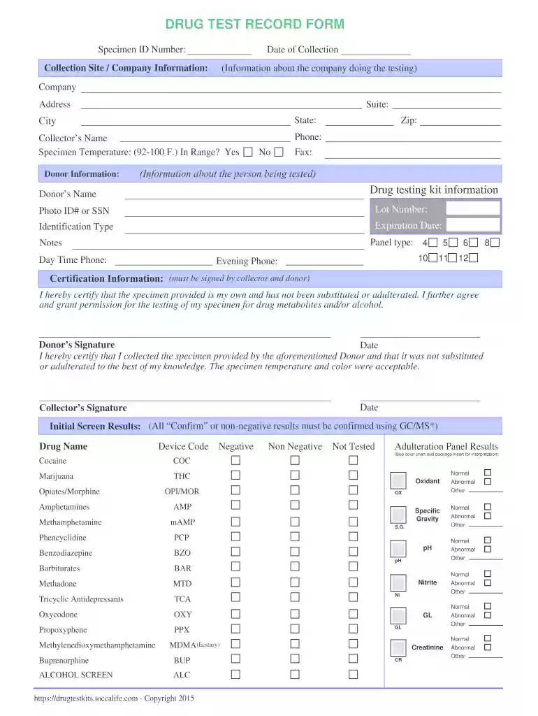 free printable drug testing forms Preview on Page 1
