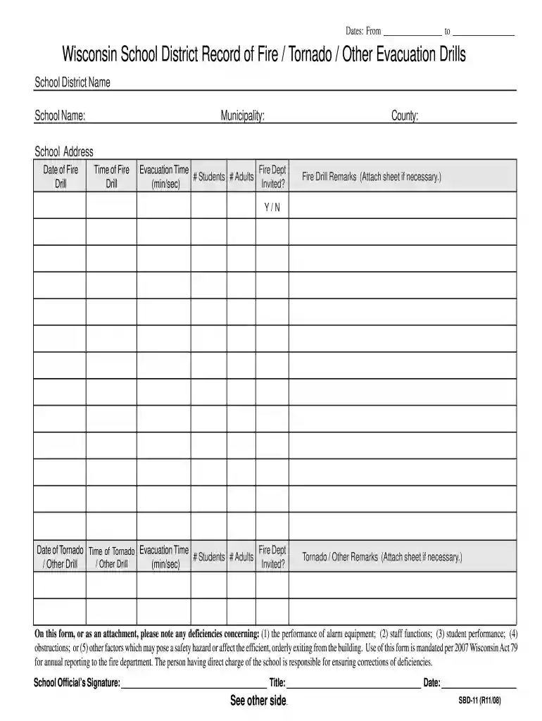 fire and tornado drill log Preview on Page 1