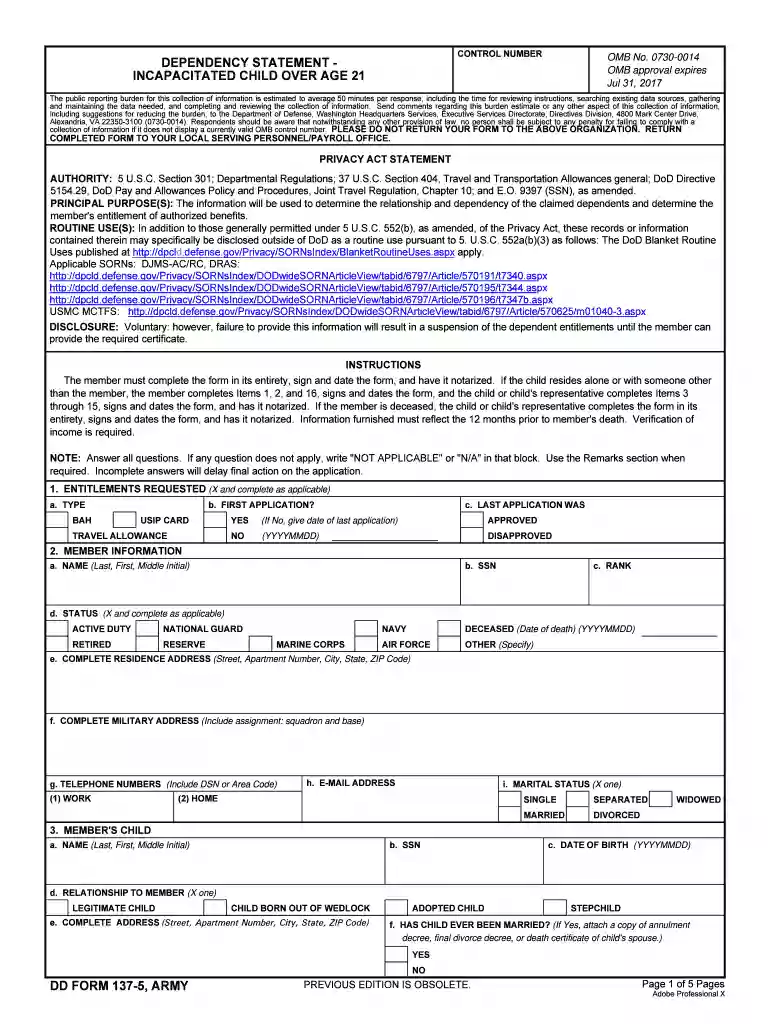 dd form 137 5 Preview on Page 1