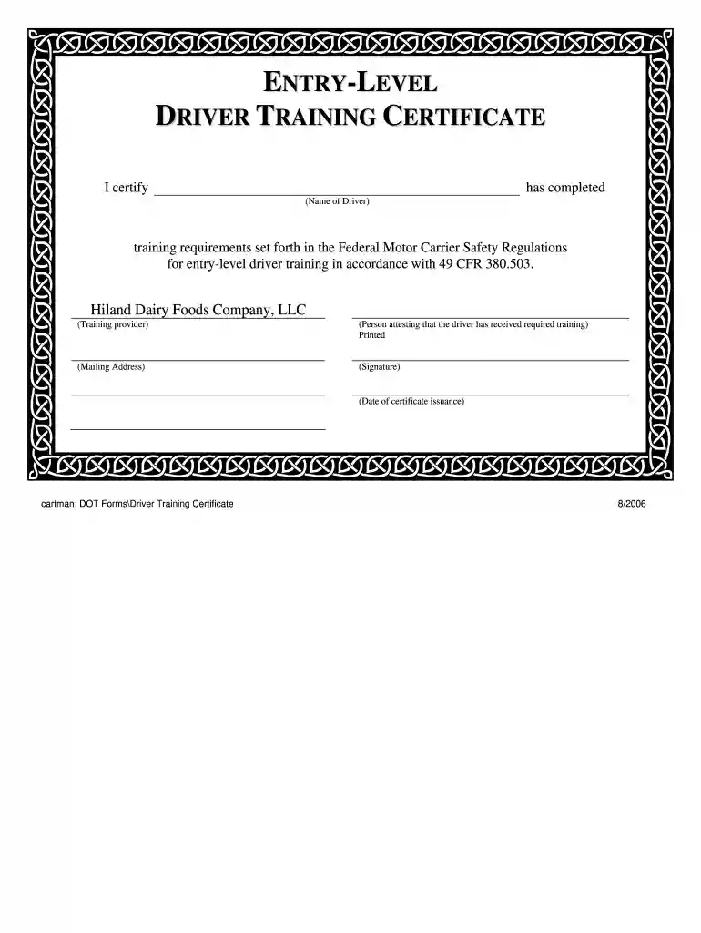 entry level driver training certificate pdf Preview on Page 1