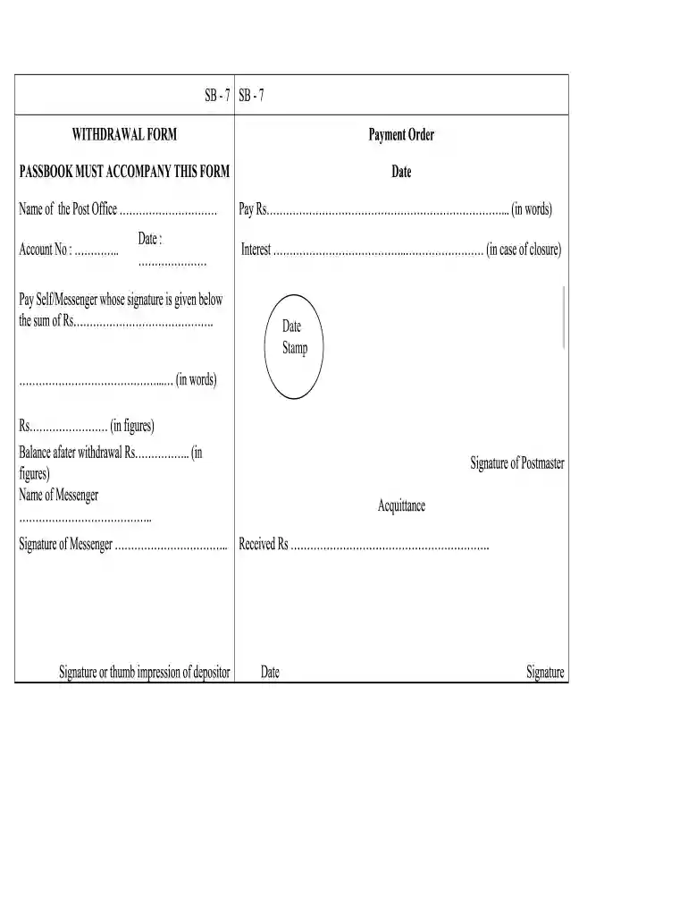 post office withdrawal form fill up 2023 Preview on Page 1