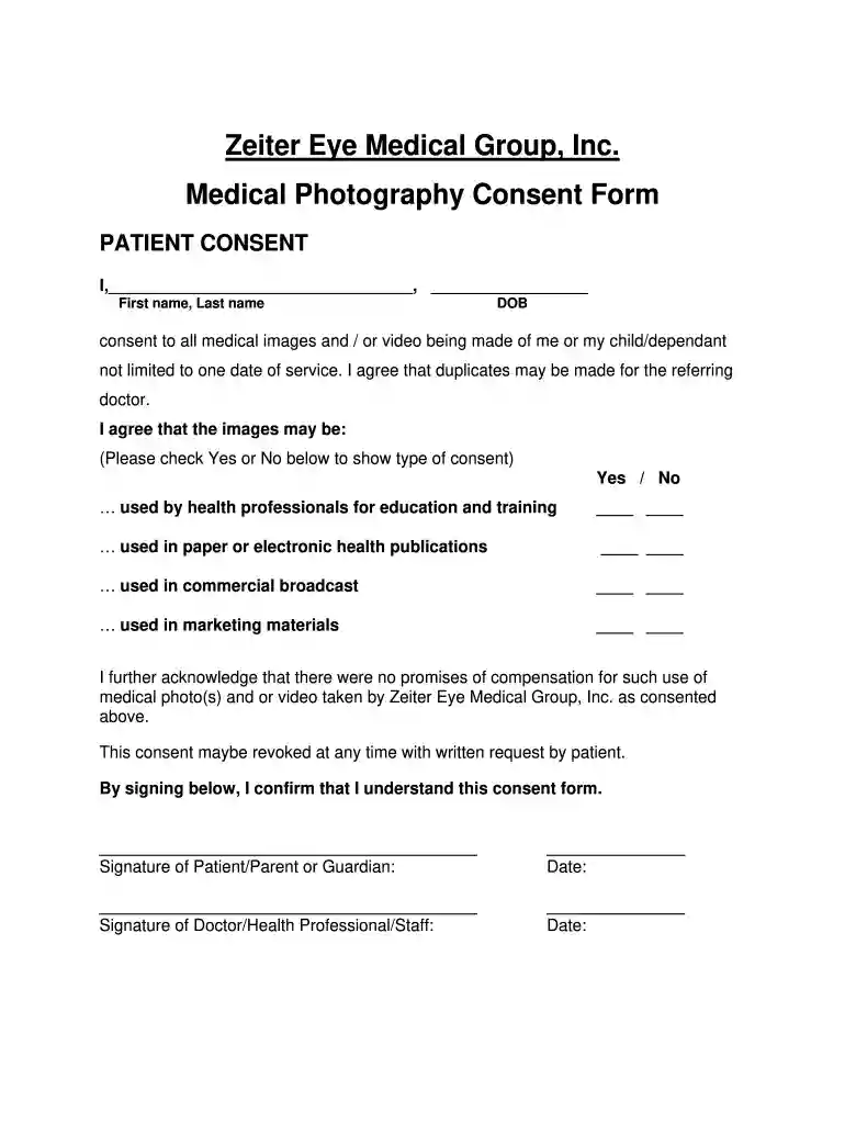 medical photography consent form Preview on Page 1