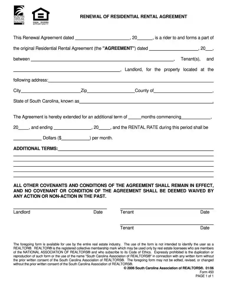 free lease renewal agreement Preview on Page 1