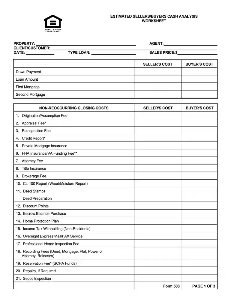 seller net sheet template excel Preview on Page 1