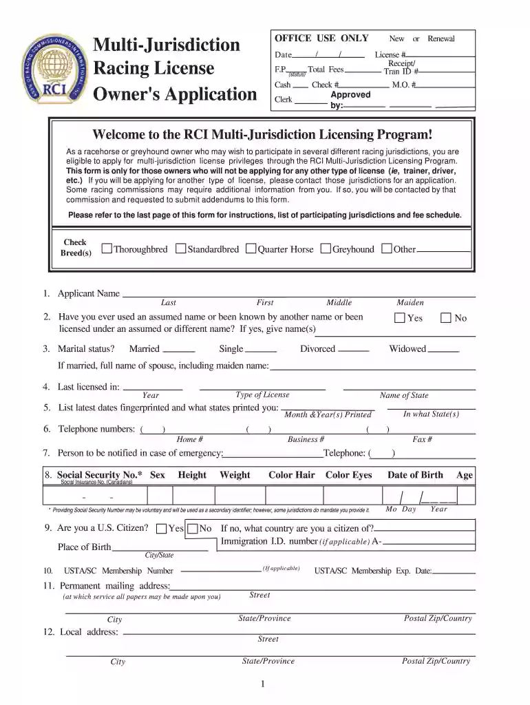 thoroughbred owners license Preview on Page 1