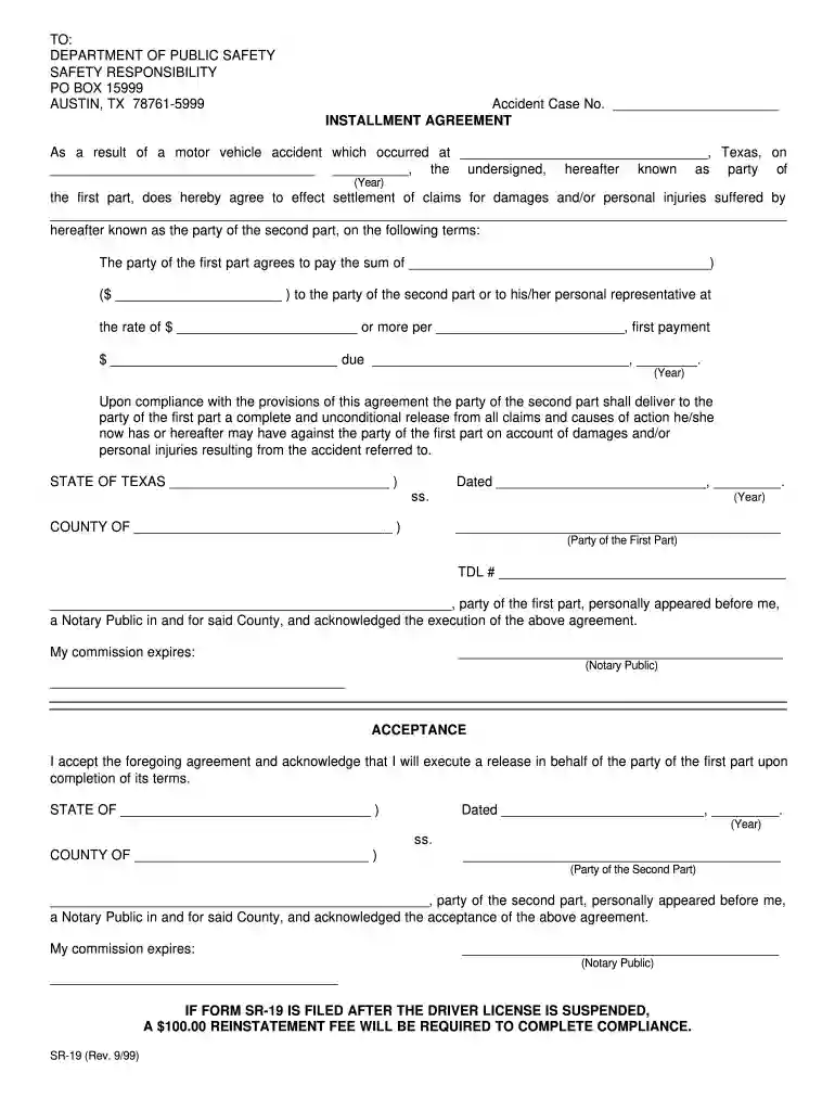 sr 19 form texas Preview on Page 1