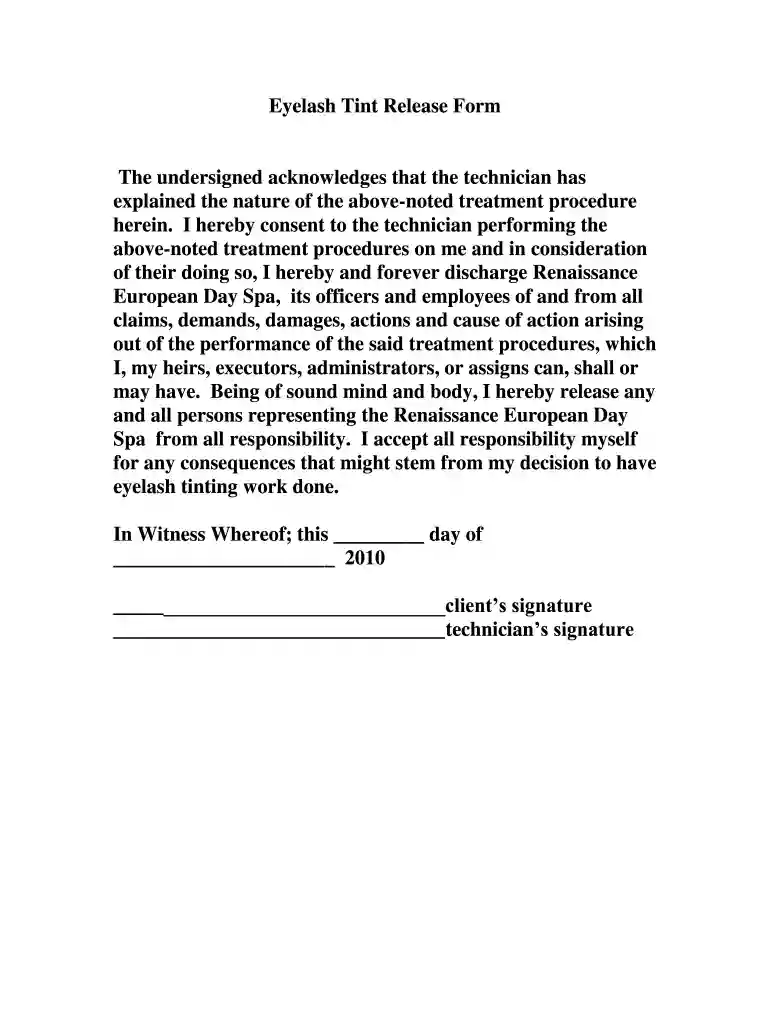 eyebrow tint waiver form Preview on Page 1