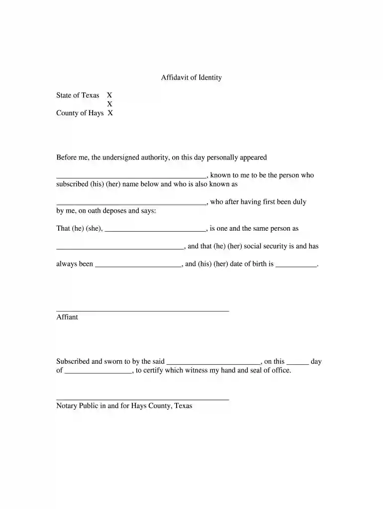 affidavit of identity texas Preview on Page 1