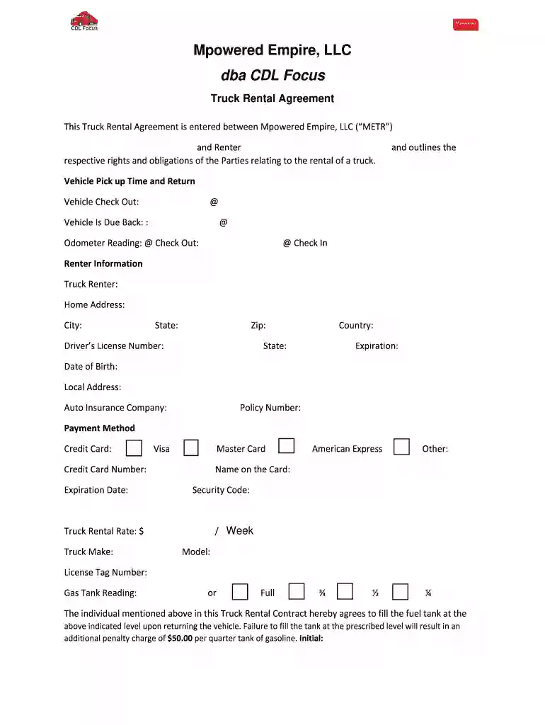 truck rental format Preview on Page 1