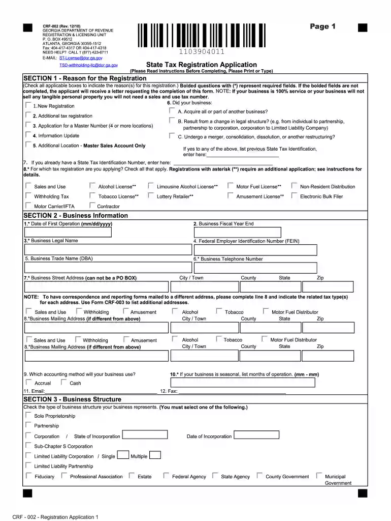 crf online apply 2010 form Preview on Page 1